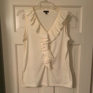 2/$20 Talbots Ivory Sleeveless Tank V-neck Tank top with Accordion Ruffle detail